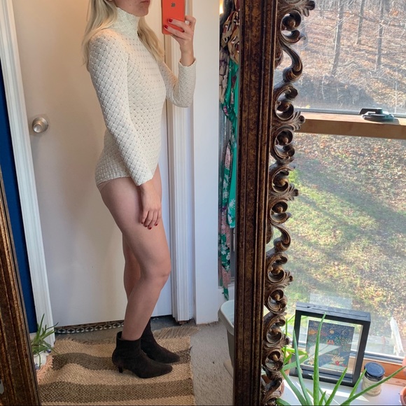 Vintage 70s Knit Metallic Bodysuit Turtleneck S/M - Picture 12 of 13